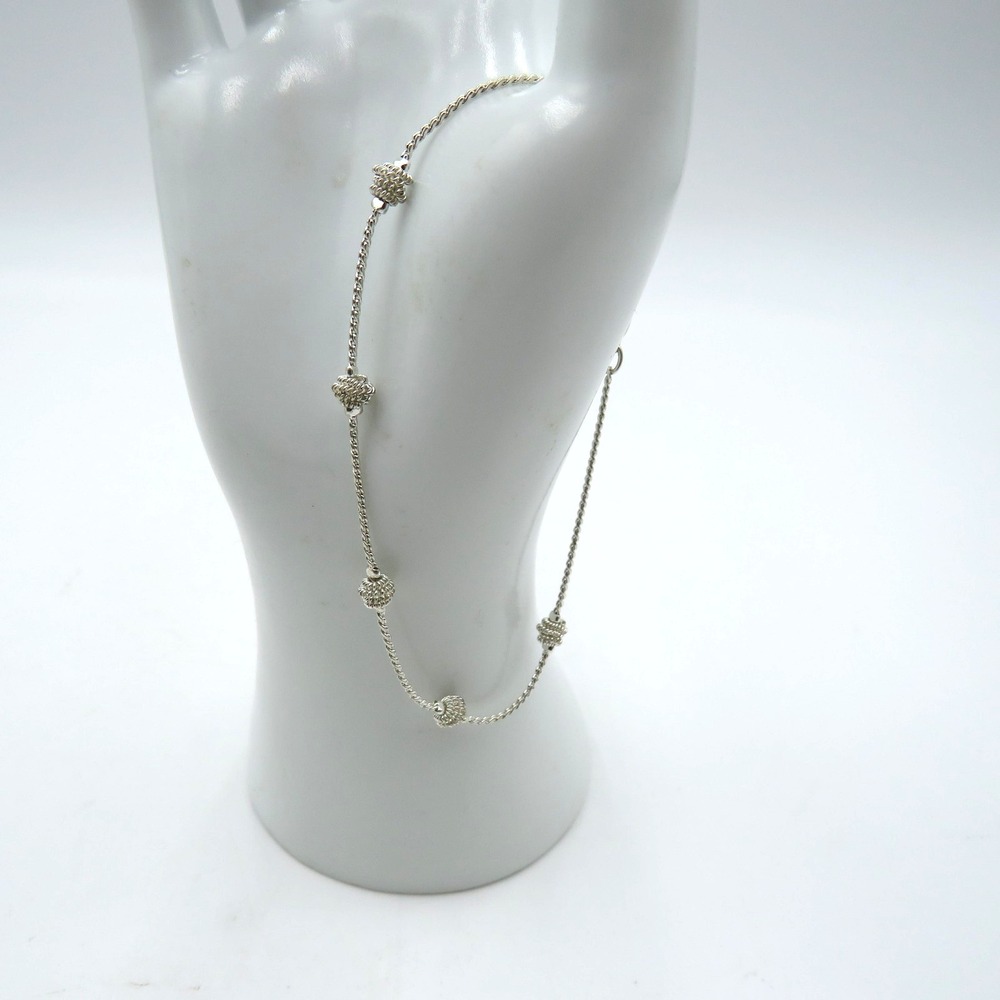 Silver Tone Beaded Station Chain 8.5 " Bracelet Lobster Clasp Textured Ball